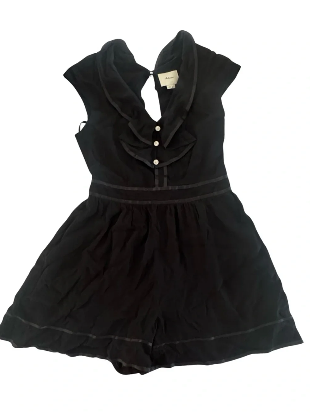 Anthropologie Elevenses Lexa Black Ruffle Romper Coquette Party Mini Size 8 NWT - Picture 2 of 8
